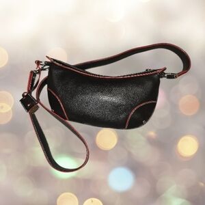 Tommy Hilfiger Black Pebbled Leather Shoulder Purse with Red Trim